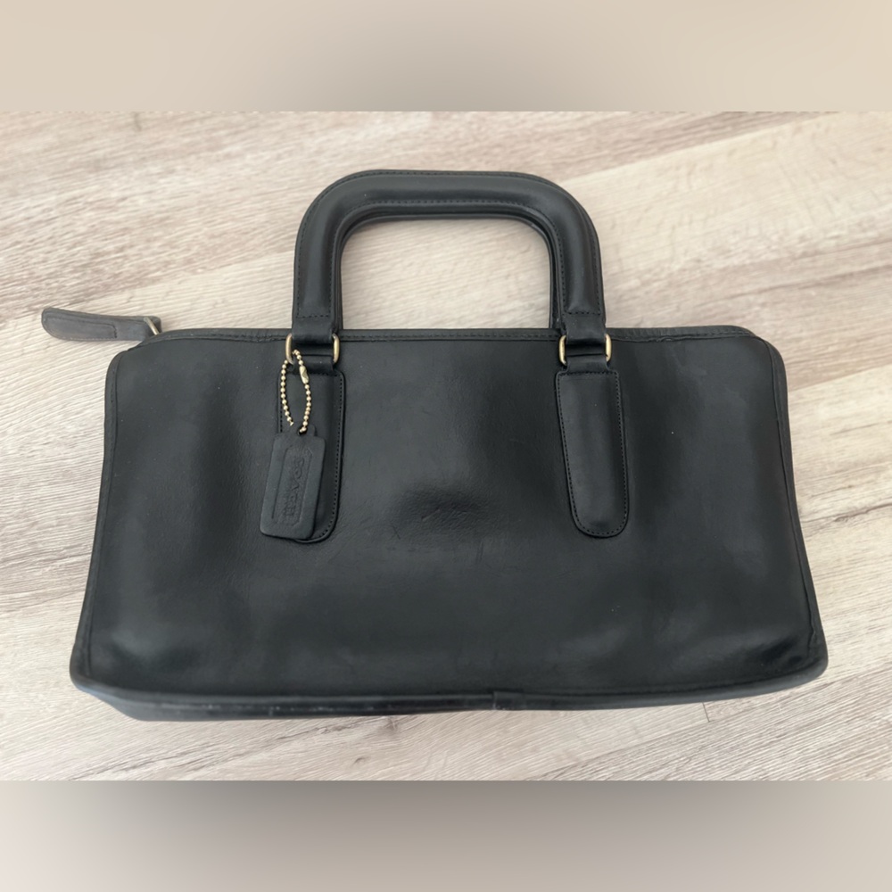 Vintage 1970s Coach Black Leather Slim Satchel